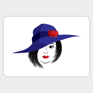 Lady wearing a blue hat with red rose Magnet